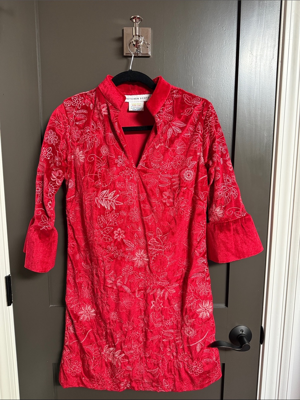 Gretchen Scott Designs Red Floral Velvet Midi Dress